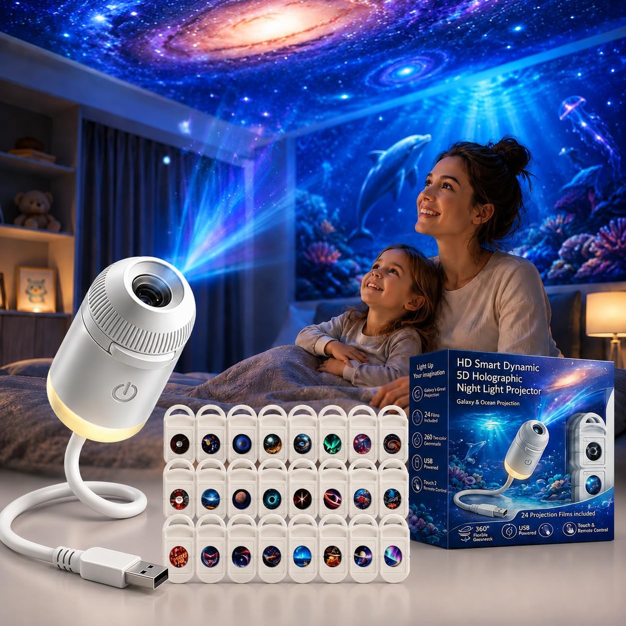 Home Lighting And Decor - Proyektor Lampu Malam Holografik 5D Dinamis