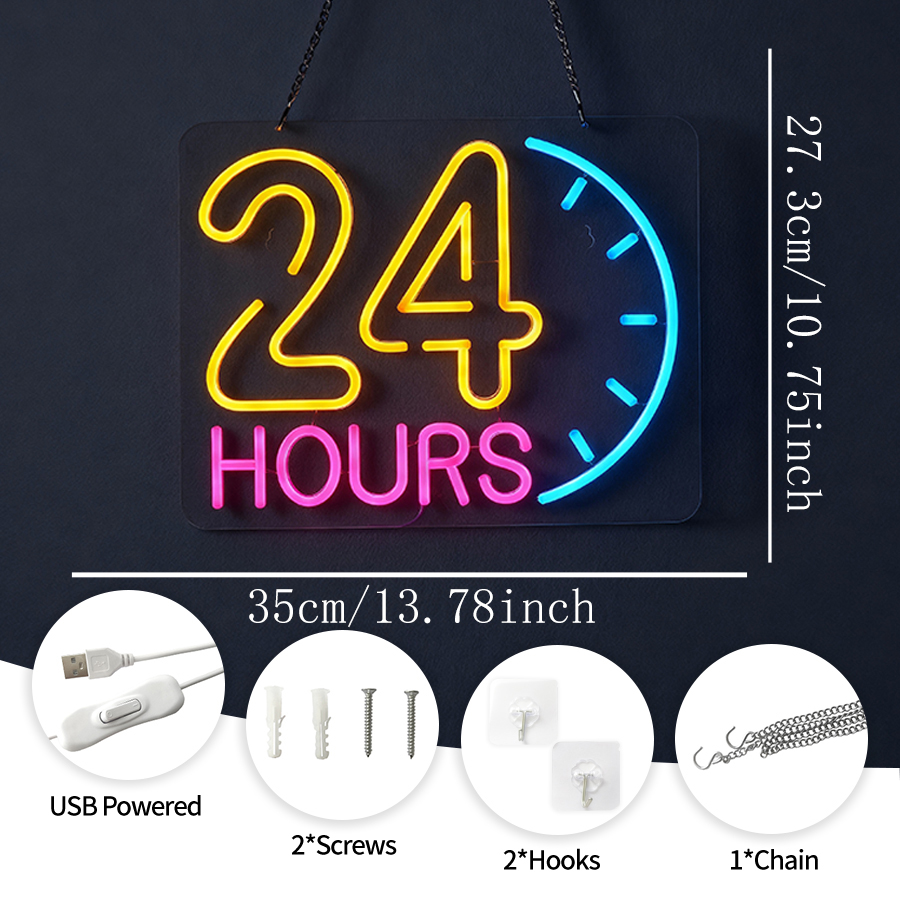 Tanda Neon Terbuka 24 Jam, Tan - Decor Lighting Opening Hours ulasan dan harga